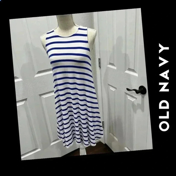 Old Navy Summer T-shirt Tank Dress blue and white striped - Picture 1 of 6